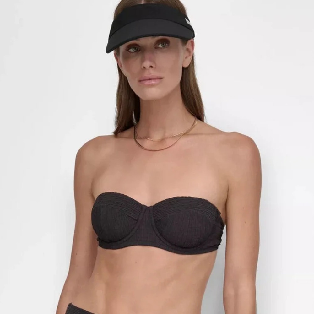 DKNY Womens Size Small Textured Molded Balconette Bikini Top in Black 2221